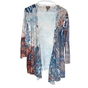 Chicos Open Front Cardigan‎ Size 2 Large Boho Paisley Print Lightweight Duster